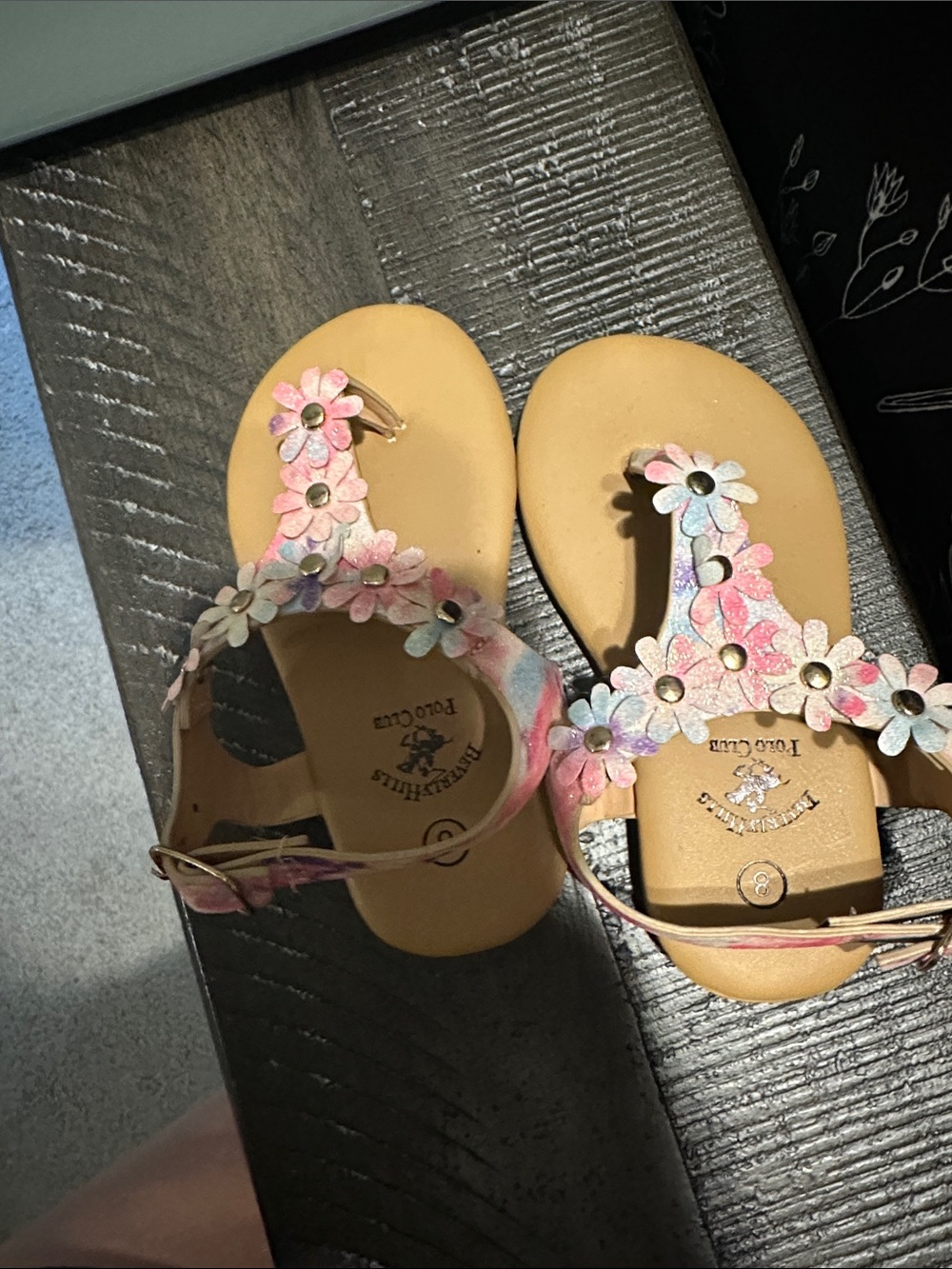 Beverly Hills Polo Club Girls Floral T-Strap Sandals in Pink, Blue, White
